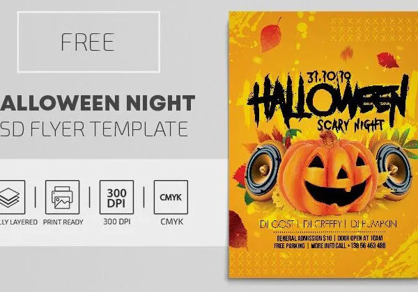 Illustrated Orange Halloween Night Flyer Template 1