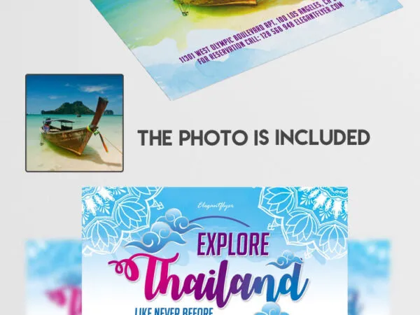 Illustrated Playful Explore Thailand Vacation Flyer Template 1