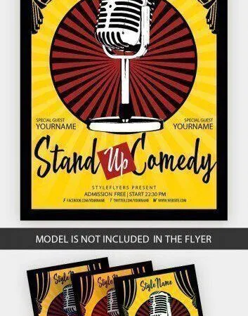 Illustrated Retro Border Stand up Comedy Flyer Template 1