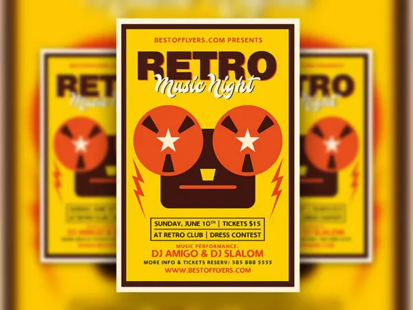 Illustrated Retro Music Event Flyer Template 1