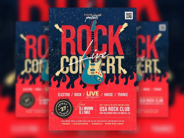 Illustrated Retro Rock Concert Event Flyer Template 1