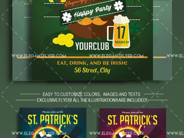 Illustrated Saint Patricks Day Flyer and Facebook Cover Template 1