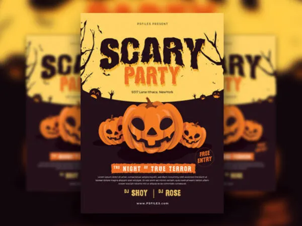 Illustrated Scary Halloween Party Flyer Template 1