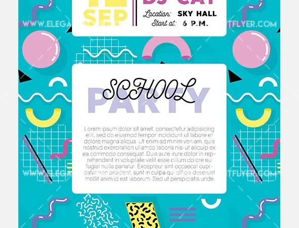 Illustrated School Party Flyer and Facebook Cover Template 1