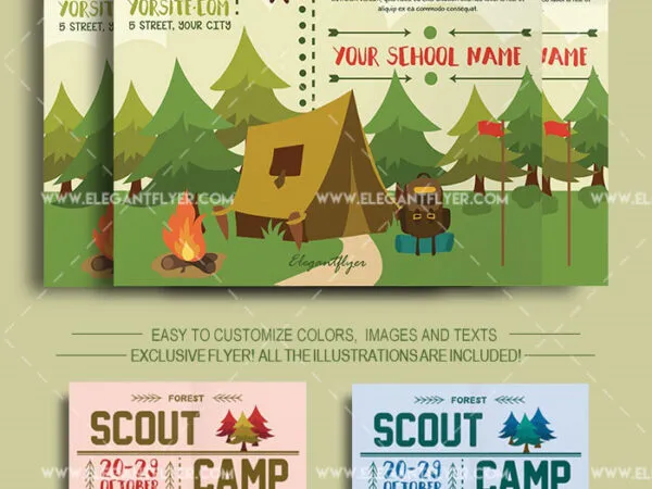 Illustrated Scout Camp Flyer and Facebook Cover Template 1