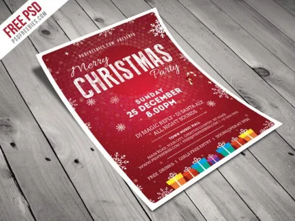 Illustrated Snowflake Christmas Party Flyer Template 1