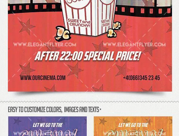 Illustrated Starry Cinema Flyer Template and Facebook Cover 1