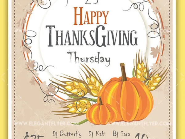 Illustrated Thanksgiving Day Flyer and Facebook Cover Template 1