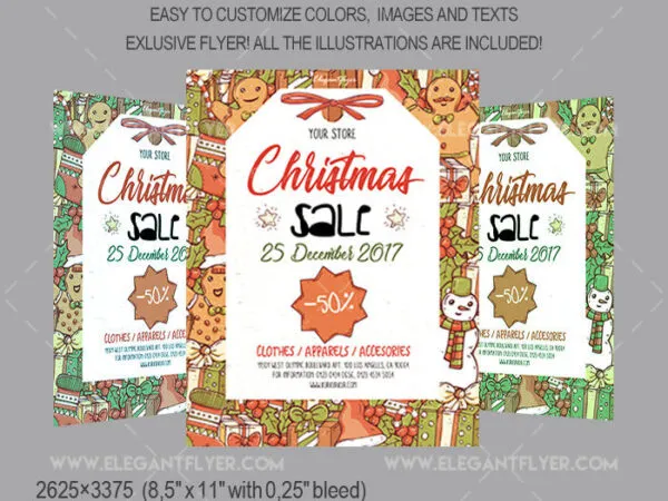 Illustrated Thematic Christmas Sale Flyer Along with Facebook Cover Templates 1