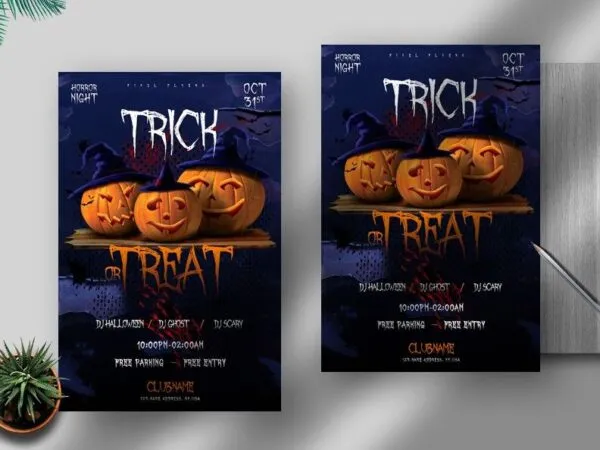 Illustrated Trick Or Treat Halloween Flyer Template 1