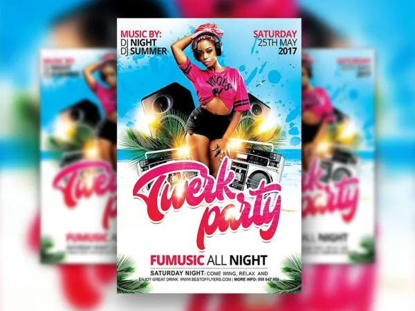 Illustrated Tropical Night Party Flyer Along with Facebook Cover Templates 1