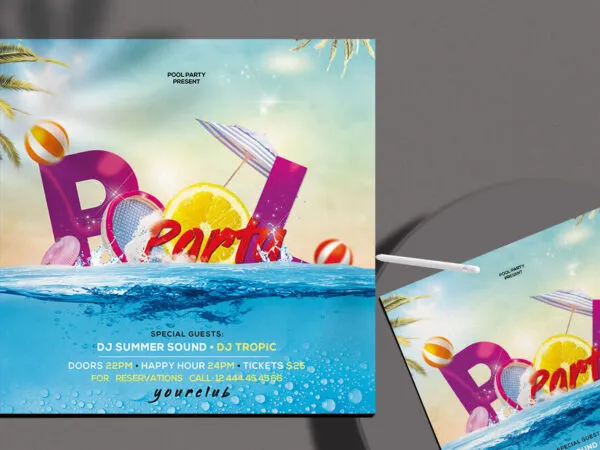 Illustrated Tropical Pool Party Instagram Banner Template 1