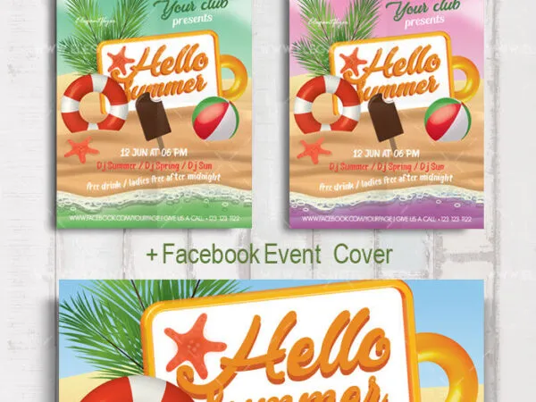 Illustrated Tropical Summer Flyer and Facebook Cover Templates 1