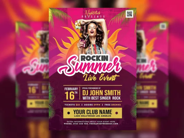 Illustrated Tropical Summer Party Flyer Template 1