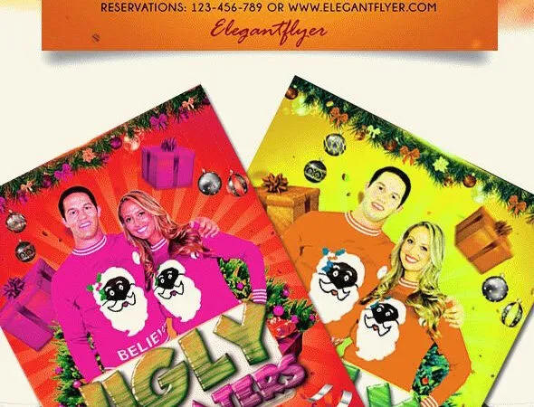 Illustrated Ugly Sweater Party Flyer and Facebook Cover Template 1