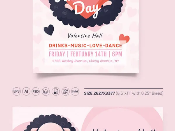 Illustrated Valentines Day Flyer and Facebook Cover Templates 1