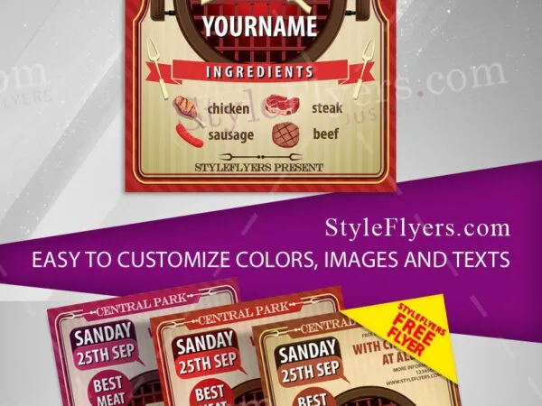 Illustrated Vintage BBQ House Flyers Along with Facebook Cover Templates 1