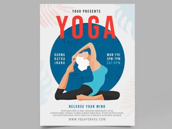 Illustrated White and Blue Yoga Flyer Template 1