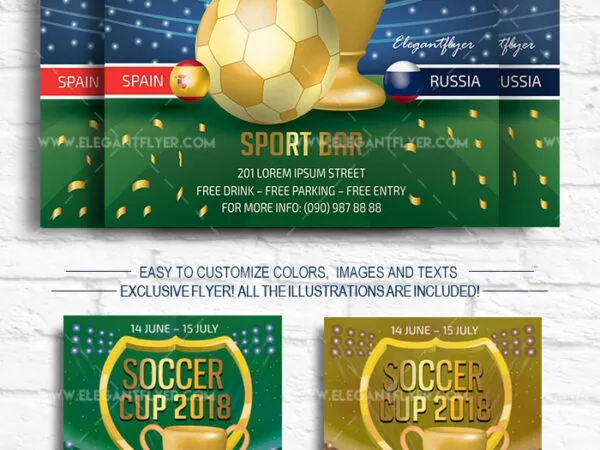 Illustrated and Cartoon Soccer Cup Flyer Template with a Facebook Cover 1