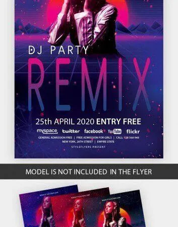 Illustrated and Tech DJ Party Flyer Template 1