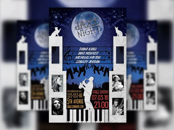 Illustrated and Vintage Jazz Night Free Flyer Template 1
