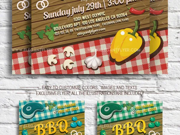 Illustrative BBQ Party Flyer and Facebook Cover Template 1
