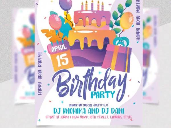 Illustrative Balloon Birthday Party Flyer Template 1