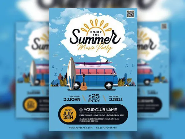 Illustrative Blue Summer Party Flyer Template 1