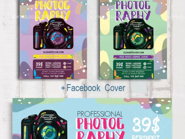 Illustrative Camera Photography Flyer and Facebook Cover Template 1