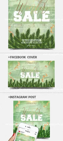 Illustrative Green Winter Sale Flyer Instagram Post and Facebook Cover Templates 1