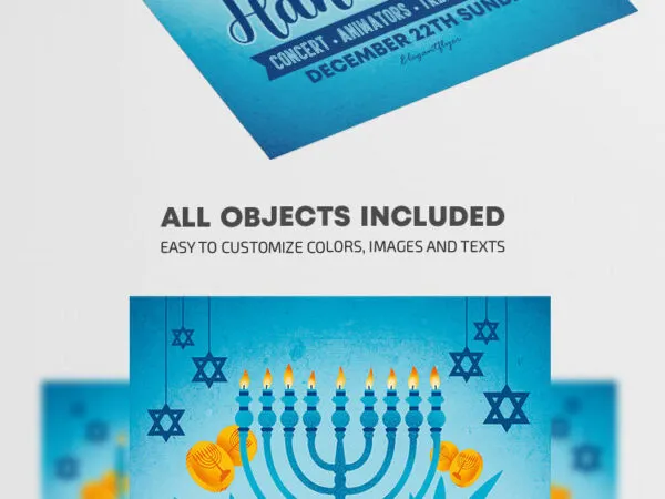 Illustrative Menorah Hanukkah Party Flyer Template 1