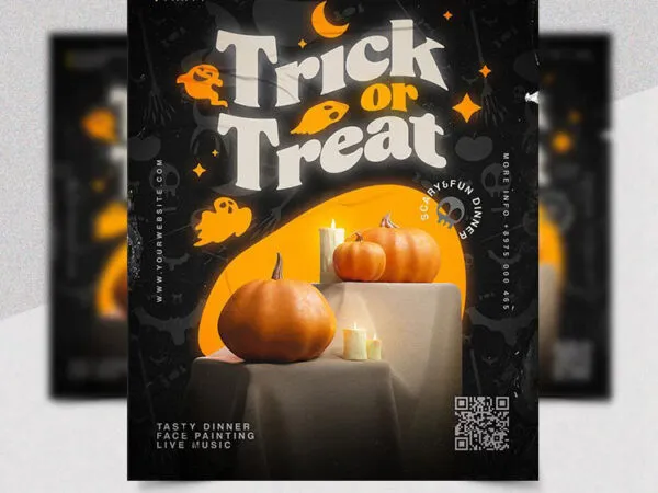 Illustrative Retro Halloween Dinner Flyer Template 1