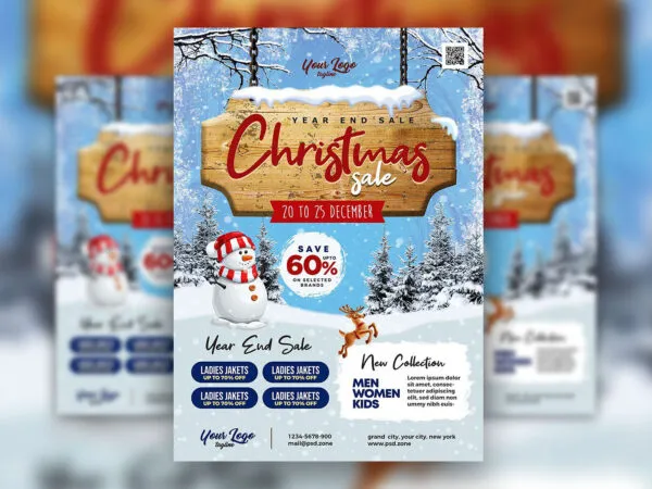Illustrative Snowy Christmas Sale Flyer Template 1
