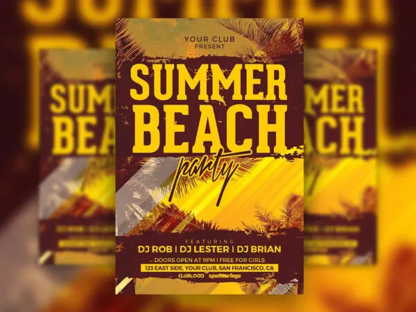 Illustrative Tropical Summer Beach Party Flyer Template 1