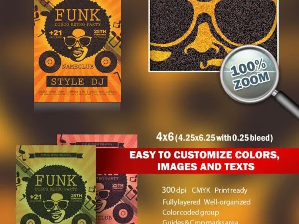 Illustrative Vintage Disco Party Flyer Template 1