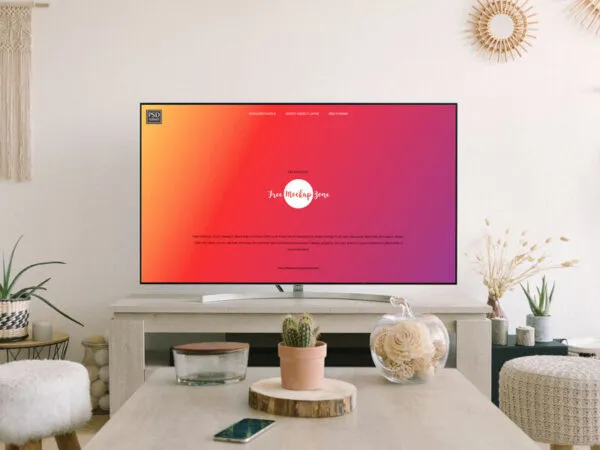 Indoor Flat TV Screen Mockup with Decorative Elements 1