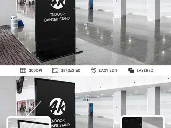 Indoors Vertical Banner Stand in the Half Side View Mockup 1