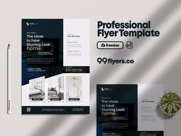 Infographic and Elegant Interior Design Business Flyer Template 1