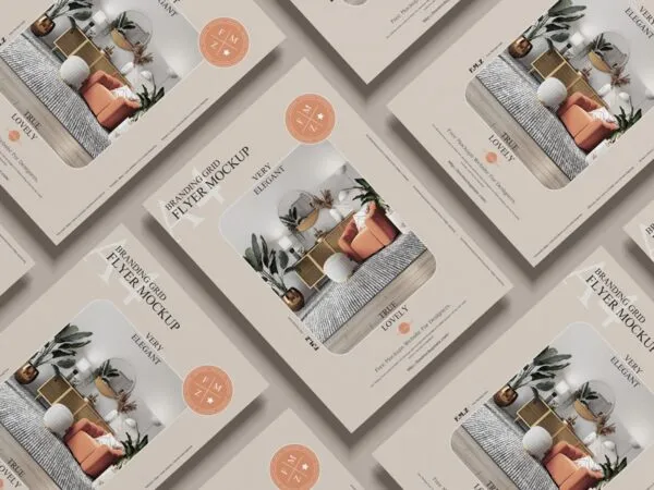 Isometric Branding Grid A4 Flyers Mockup 1