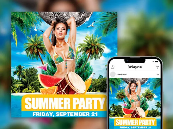 Joyful Tropical Bikini Summer Beach Party Instagram Post Template 1
