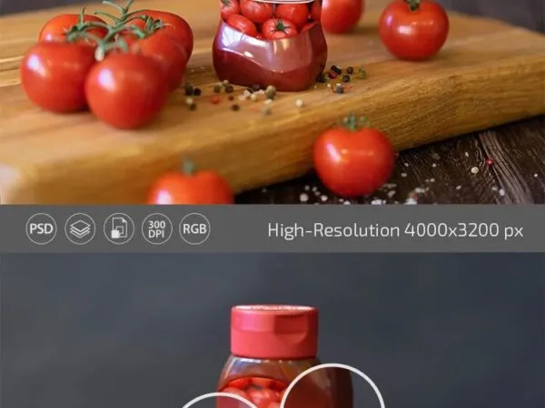 Ketchup Label Mockup on a Wooden Board 1