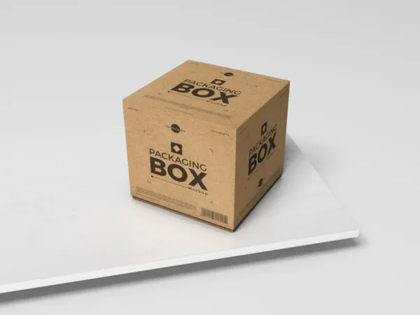 Kraft Packaging Box Placed on a Slab of Stone Mockup 1
