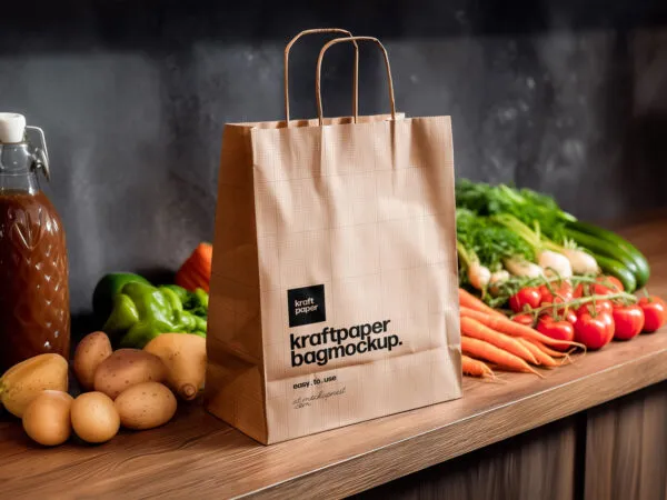 Kraft Paper Bag Mockup on Kitchen Table 1