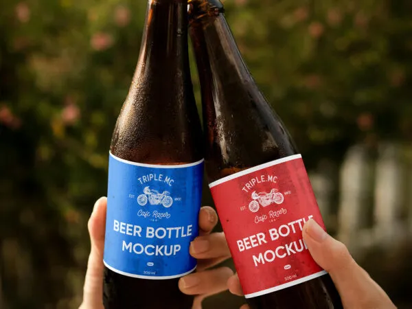 Label Mockup with 2 Beer Bottles in Hands 1