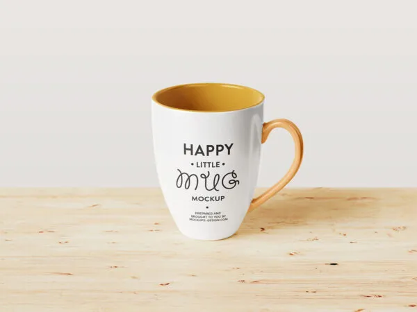 Laid Down Mug Mockup on a Wooden Background 1