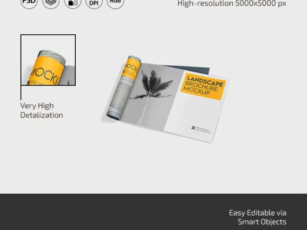 Landscape Brochure Mockup in 3 Sights 1