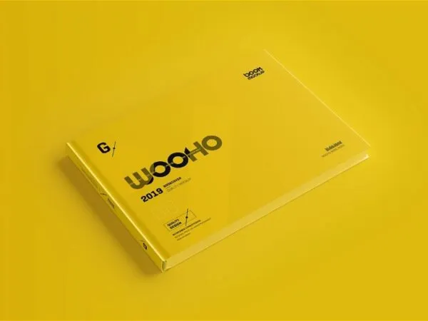 Landscape Hardcover Book Mockup in 4 Showcases 1