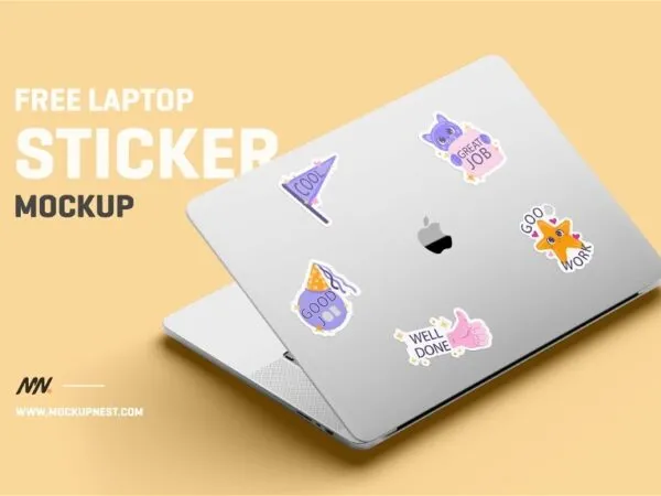 Laptop Sticker Mockup in 4 Sights 1