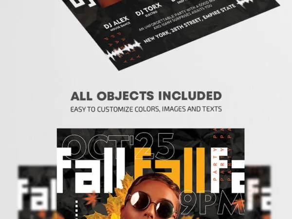 Leafy Black and Orange DJ Event Flyer Template 1