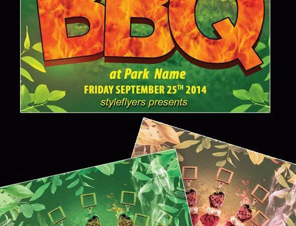 Leafy Border Bold Flame BBQ Flyer Template 1